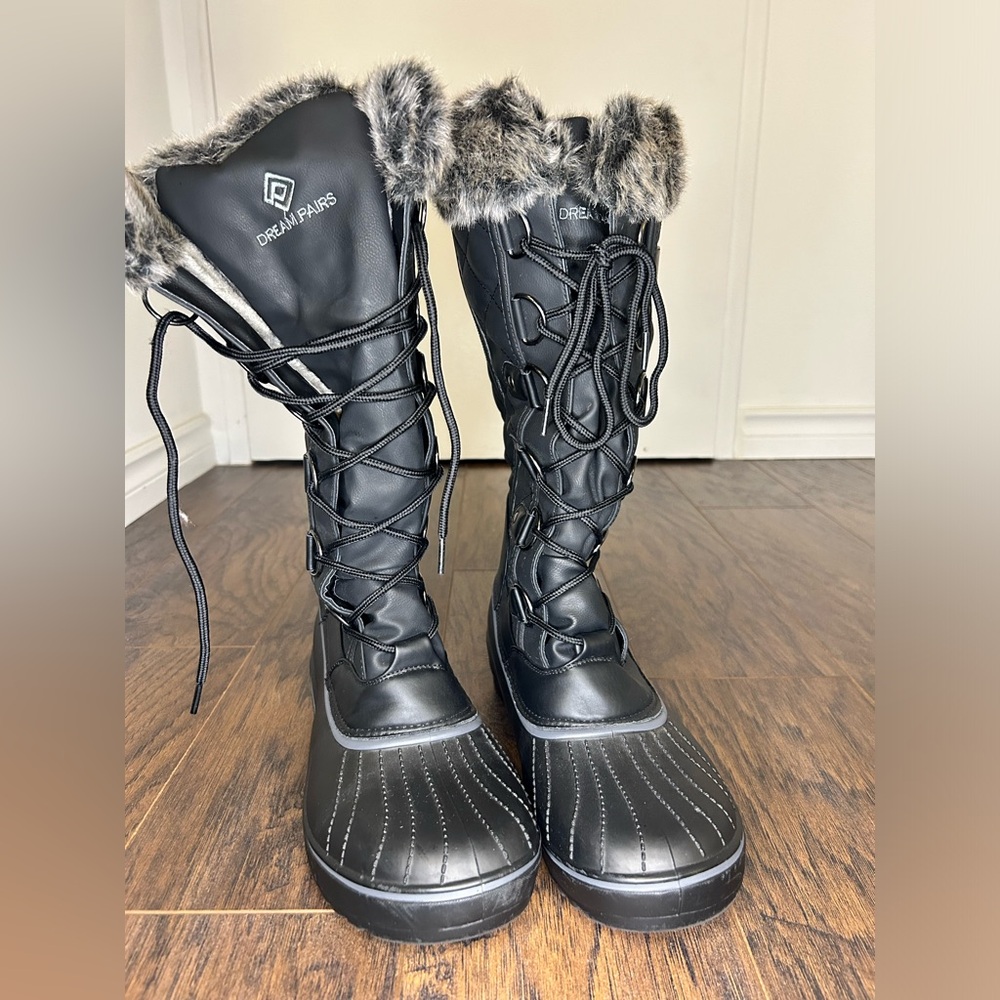 DREAM PAIRS Black Women's DP Warm Faux Fur Lined Mid Calf Winter Snow Boots